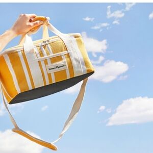 Yellow and White Striped Insulated Travel Bag